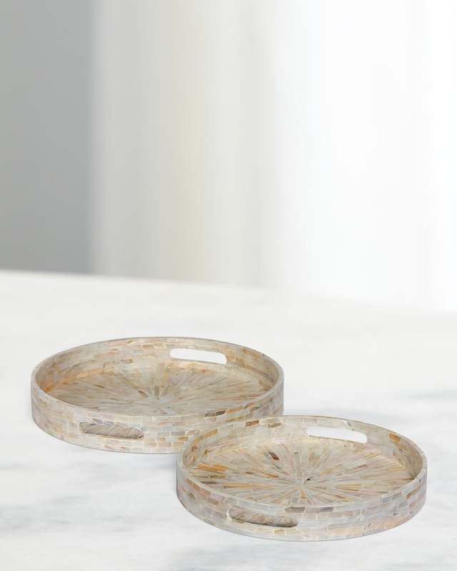 Capraia Coast Round Mother-of-Pearl Decorative Trays, Set of 2